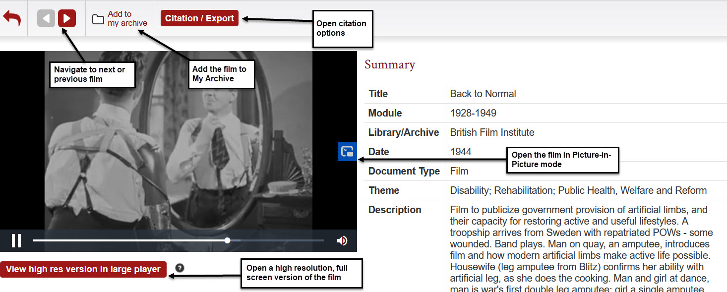 Screenshot of the video player