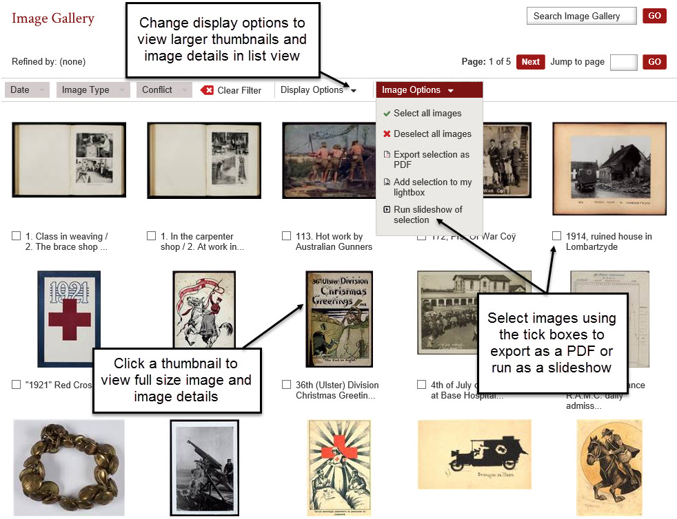 Screenshot of the Image Gallery page